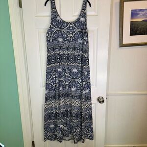 Sonoma Life + Style XL Sleeveless Boho Print Tank Dress Blue White Stretch